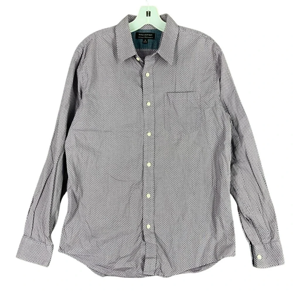 Banana Republic Mens Standard Fit Dress Shirt Medium Purple Stretch‎ Soft Wash